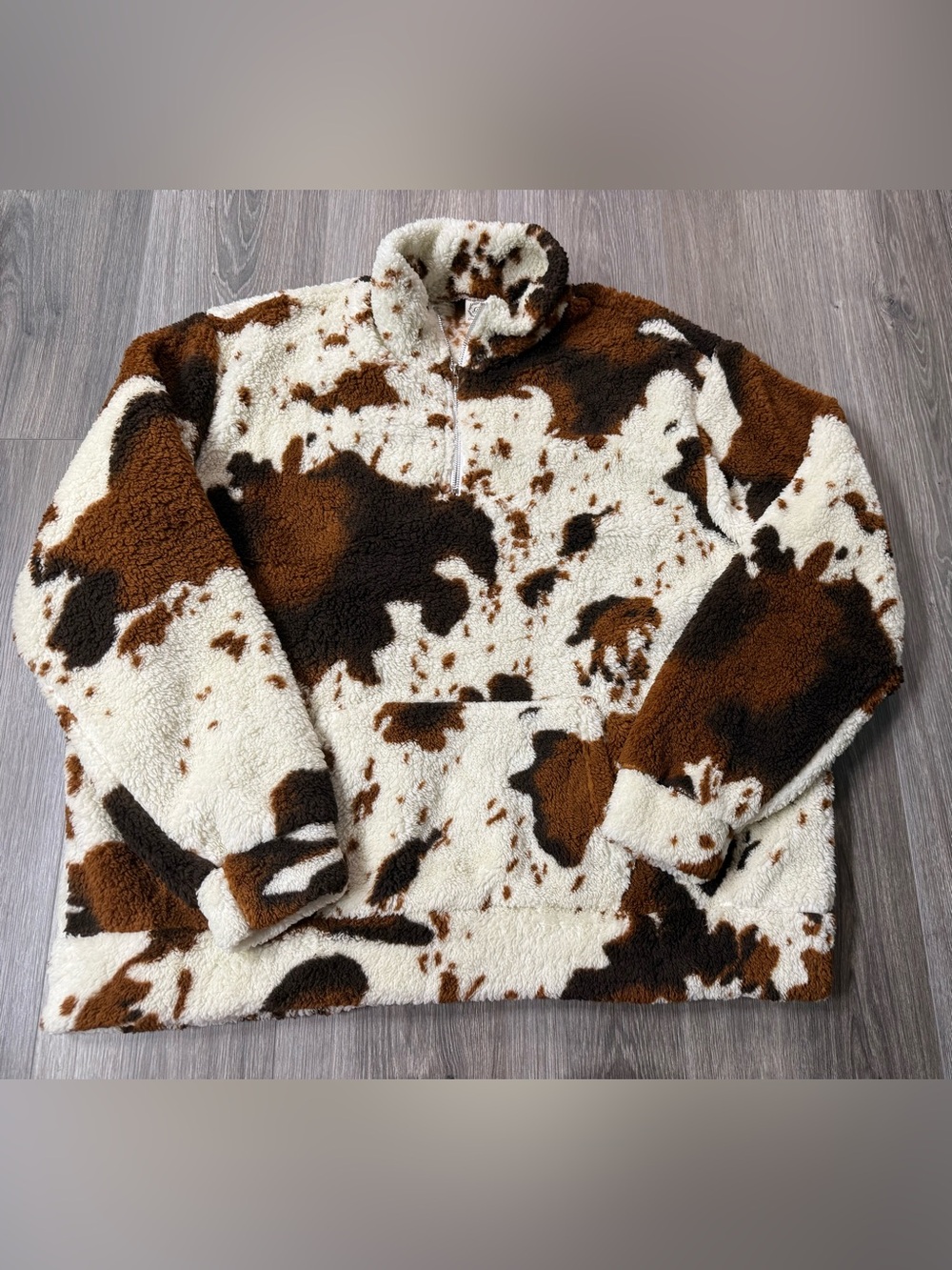 Grace & Emma Cow Print Sherpa Quarter Zip Pullover | Western Fleece Womens 2XL